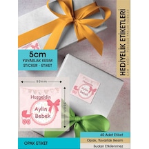 Fiyonklu Doğum Günü Etiketi - 5cm - 40 Adet Opak Sticker Renkli
