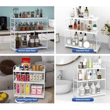 Ayarlanabilir Raflı 40cm Baharatlık, Organizer, Düzenleyizi Tezgahüstü Banyo, Mutfak, Ofis Model-1 Beyaz Açık Bej