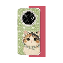 Tecno Spark 30c Uyumlu Yeşil Fularlı Kedi Baskılı Silikon Kılıf Renkli