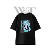 Thewert Hatsune Miku 6 Tasarım Baskılı Ünisex Siyah Oversize T-shirt