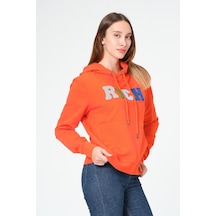 Kadın Kapüşonlu Süzüne Baskılı Sweatshirt Çok Renkli