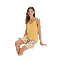 Over Sleep By Poleren Over Sleep 3385 Kadın Yazlık Viskon Şort Pijama Takım S-m-l-xl Hardal