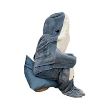 Wezone Mavi Büyük Beden Xl/190 90 Yumuşak Flanel Kapüşonlu Uyku Tulumu - Evde Giyilebilir Geniş Kumaş Shark Pijama Mavi