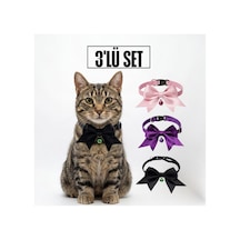 3'lü Set Zilli Ve Fiyonklu Kedi Tasması