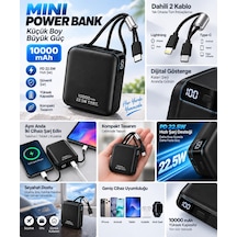 Samsung Galaxy Z Flip 3 5g Uyumlu 10000 Mah Mini Powerbank Dijital Göstergeli Taşınabilir Şarj Cihazı Siyah
