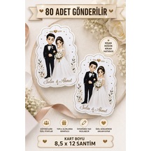 80 Adet Gelin Damat Hatıra Kartı - Tebrik Kartı - Nişan Hediye Kartı - Nikah Düğün Kına Söz