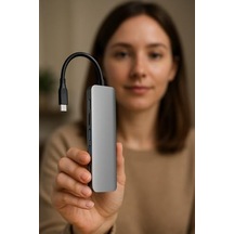 7&apos Si 1 Arada Usb-c Hub 2x Usb 3.0, 2x Type-c, 2x Sd/tf Kart Okuyucu, 1x Hdmı 4k Uhd Görüntü Aktarımı Ve Hızlı Veri Transferi Acı Kahverengi