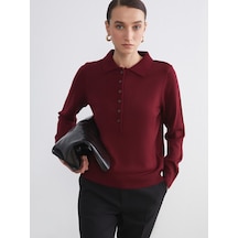 Lcw Comfort Bordo Polo Yaka Kadın Triko Kazak