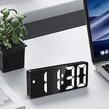 Led Ekran Usb Güç Dijital Aynalı Masa Saati Sıcaklık Alarm Takvim Siyah
