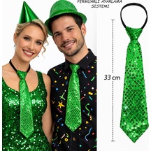 Yeşil - 424 - Renk Pul Payetli Işıltılı Parti Kravatı - Shopılke - 33 Cm