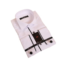 Dicotto Beyaz Siyah Tek Bieli Damatlık Ata Yaka Kol Düğmeli Slim Fit Smokin Gömlek - 027 001 Dicotto Beyaz Siyah Tek Bieli Damatlık Ata Yaka Kol Düğmeli Slim Fit Smokin Gömlek - 027 001