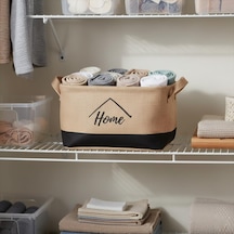 Deconox Dikdörtgen Jüt Düzenleyici Sepet 24x17x14 Cm Krem Renk Katlanabilir Kumaş Kulplu Organizer / Ev, Mutfa Çok Renkli
