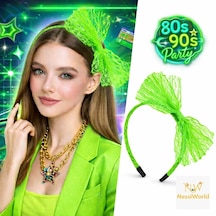 80 Ler 90 Lar Neon Yeşil Dantel Taç Fiyonklu Yetişkin
