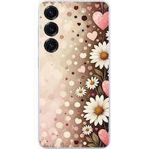 Samsung Galaxy S25 Uyumlu Kalpli Papatya Damlaları Baskılı Silikon Kılıf Renkli