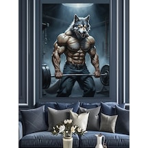 Ahşap Tablo Gym Motivasyonel Kaslı Kurt Figürü
