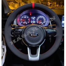 Kia Picanto Dikme Direksiyon Kılıfı Full Alcantara Süet Kırmızı Yüzük Ve Kırmızı Dikiş 2017-2024 Siyah