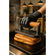 Baklava Desenli Döküm Demir Et Mühürleme & Burger Pres, Piknik Tost Uyumlu, Ahşap Sap - Model 181292927233