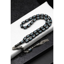 Alibaba Doğaltaş Gümüş İşlemeli Erzurum Oltu Tesbih 7 X 10 Mm. Kapsül Kesim - T-1622
