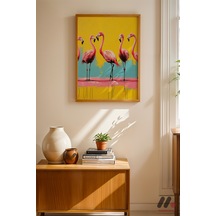 Flamingo Pop Art, Ahşap Çerçeveli Duvar Tablosu - Renkli Ev Dekorasyonu