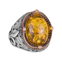 925 Ayar Gümüş Yüzükler Premium Üretilmiş Taşlarla Bal Amberi Gümüş