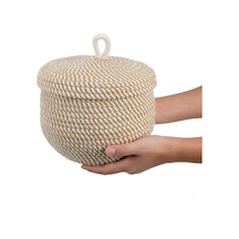 Mutfak, Banyo Ve Ev İçin Halat Hasır Sepet 17x21 Cm Kapaklı Saklama Sepeti Honeypot Bej - Kırçıl