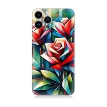 Apple iPhone 14 Pro Uyumlu Soyut Origami Gül Deseni Desenli Silikon Kılıf Çok Renkli