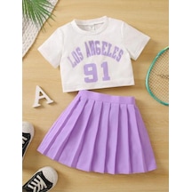 My Kids Wear Pile Etekli Baskılı Kız Çocuk Takım Mor