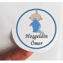 48 Adet 4 Cm Kişiye Özel Mavi Ayakta Bebek Hoşgeldin Baskılı Mat Etiket Sticker -3