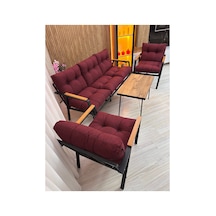 Houseart Balkon, Bahçe,teras,cafe - Salon - Metal Kanepe Koltuk Takımı - 3 1 1 Sehpa Bordo