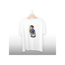 Superman Detaylı Unisex Tişört Beyaz