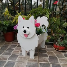 Neevoyu Ahşap Köpek Figürlü Saksı - Samoyed Desenli, Dışarıdışı Kullanım, Bahçe Ve Ev Dekorasyonu, Bitki Taşıyıcı S Boyutu