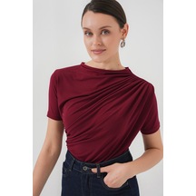 Bigdart Büzgü Detaylı Kısa Kol Sandy Bluz 945 - Bordo