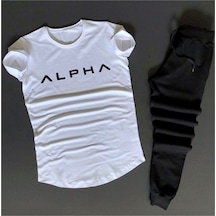 Uyguntarz Unisex Alpha Beyaz Eşofman Takımı Düz Siyah Es916
