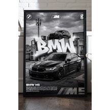 Bmw M5 Siyah Ahşap Çerçeveli Poster, Dekoratif Araba Duvar Tablosu