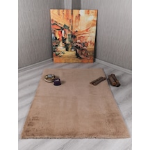 My Evilla Dekoratif Tavşan Tüyü Ultra Yumuşak Peluş Kaymaz Halı Yolluk Camel