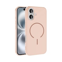 Apple İle Uyumlu İphone 16 Kılıf M-safe Şarj Özellikli Meta Kapak Rose Pembe