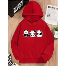 Uyguntarz Unisex Yaramaz Pandalar Baskılı Oversize Sweatshirt Kırmızı