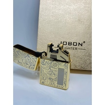 Jobon 609127 İşlemeli Arklı Şarjlı Çakmak Altın