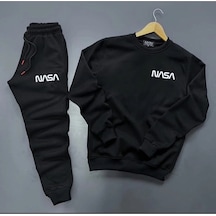 Tarzsokak Nasa Dijital Baskılı Kışlık Unisex Eşofman Takımı Siyah