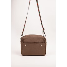 Fabric Craft Bag Çapraz Askılı Kadın Kumaş Fermuarlı 27x24 Cm Kahverengi