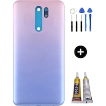 Redmi 9 Uyumlu Full Kasa Arka Pil Kapağı Mor + Montaj Seti Çok Renkli