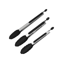 Isıya Dayanıklı Mutfak Maşası Üçlü Set, Paslanmaz Çelik, Pişirme Ve Izgara İçin Uygundur Siyah