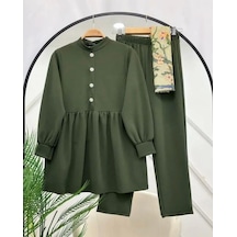 Lovie Moda Kadın Taş Düğmeli İkili Takım Yeşil