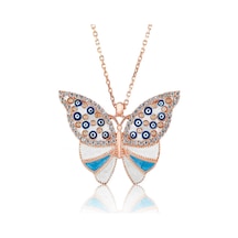 925 Ayar Gümüş Nazarlı Kelebek Kadın Gümüş Kolye Rose Gold
