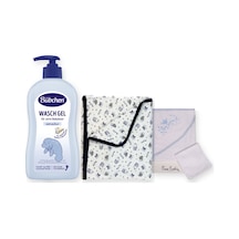 Baby Shower Hediye Seti 3 Parça: Pierre Cardin Kundak Havlu + Şampuan + Sema Baby Battaniye - Mavi