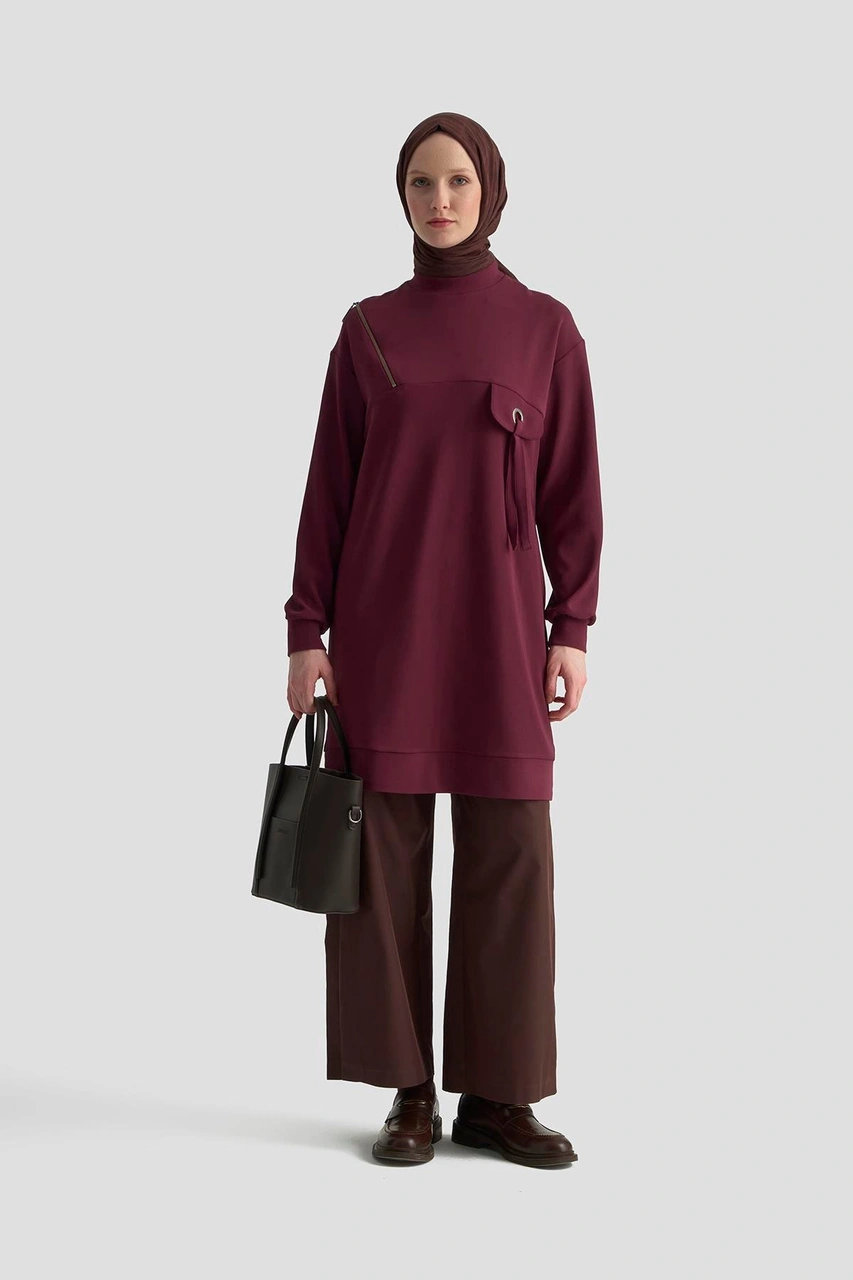 Armine Trend Cep Kapağı Kuşgözü Detaylı Fitilli Tunik Bordo 25kt453 Bordo