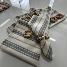 Dnc Home Tekstil Ndchome Gri Kalın Çizgili Keten 6lı Peçete Takımı Toka Hediyeli