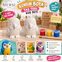 Kendi Kuşunu Boya Seti 2 Li Taş Tozu Figür 3 Renk Boya Ve Fırçalı Hobi Boyama Seti