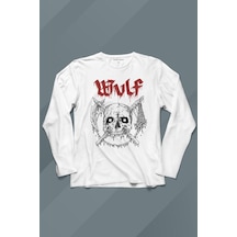 Wulf Metal Rock Band Skull Kuru Kafa Urban Gothic Uzun Kollu Tişört Baskılı T-shirt 001