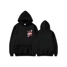 Startmore Kalp Kalem Basklı Kapişonlu Sweat Siyah